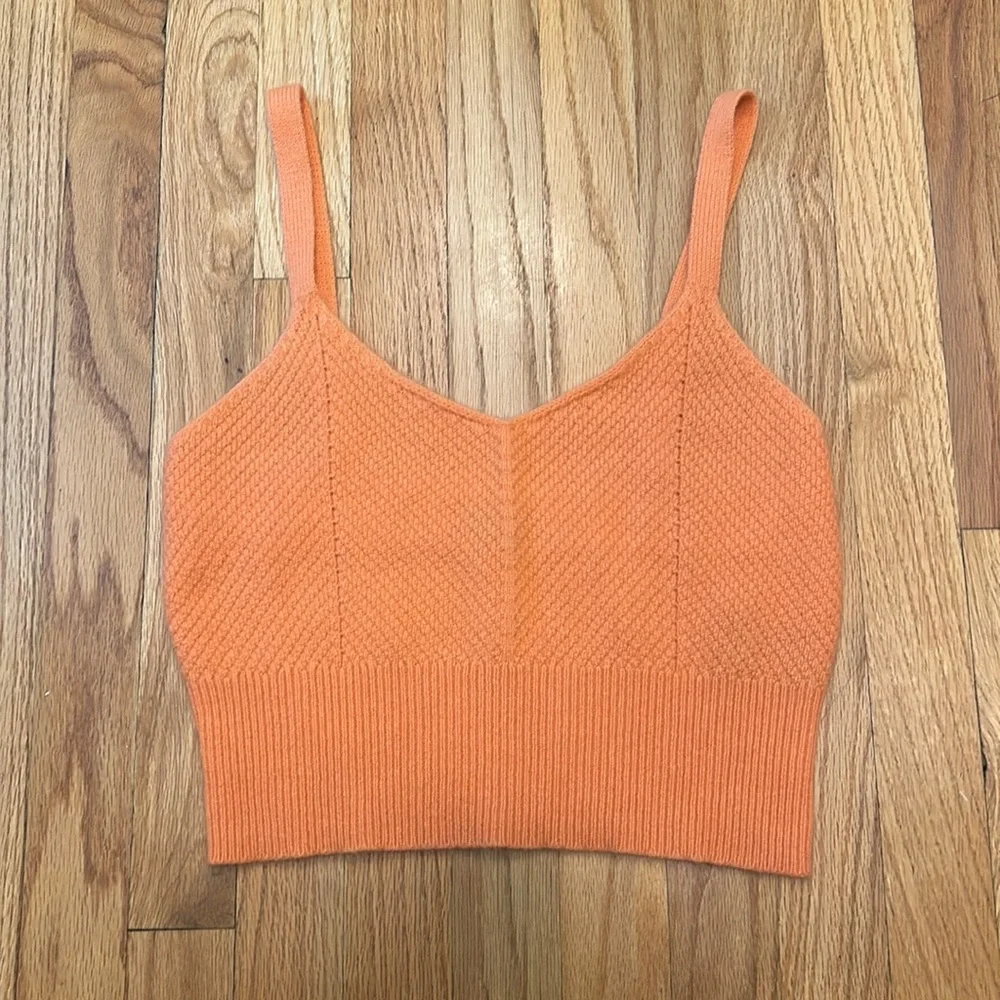 ✨ MAEVE Anthropologie ✨ Coral Orange Cashmere Cropped Sweater Tank Top XS $98 - Picture 2 of 9